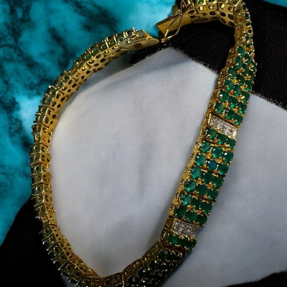 Emerald & Diamond 18KGP Tennis Bracelet - Picture 1 of 14